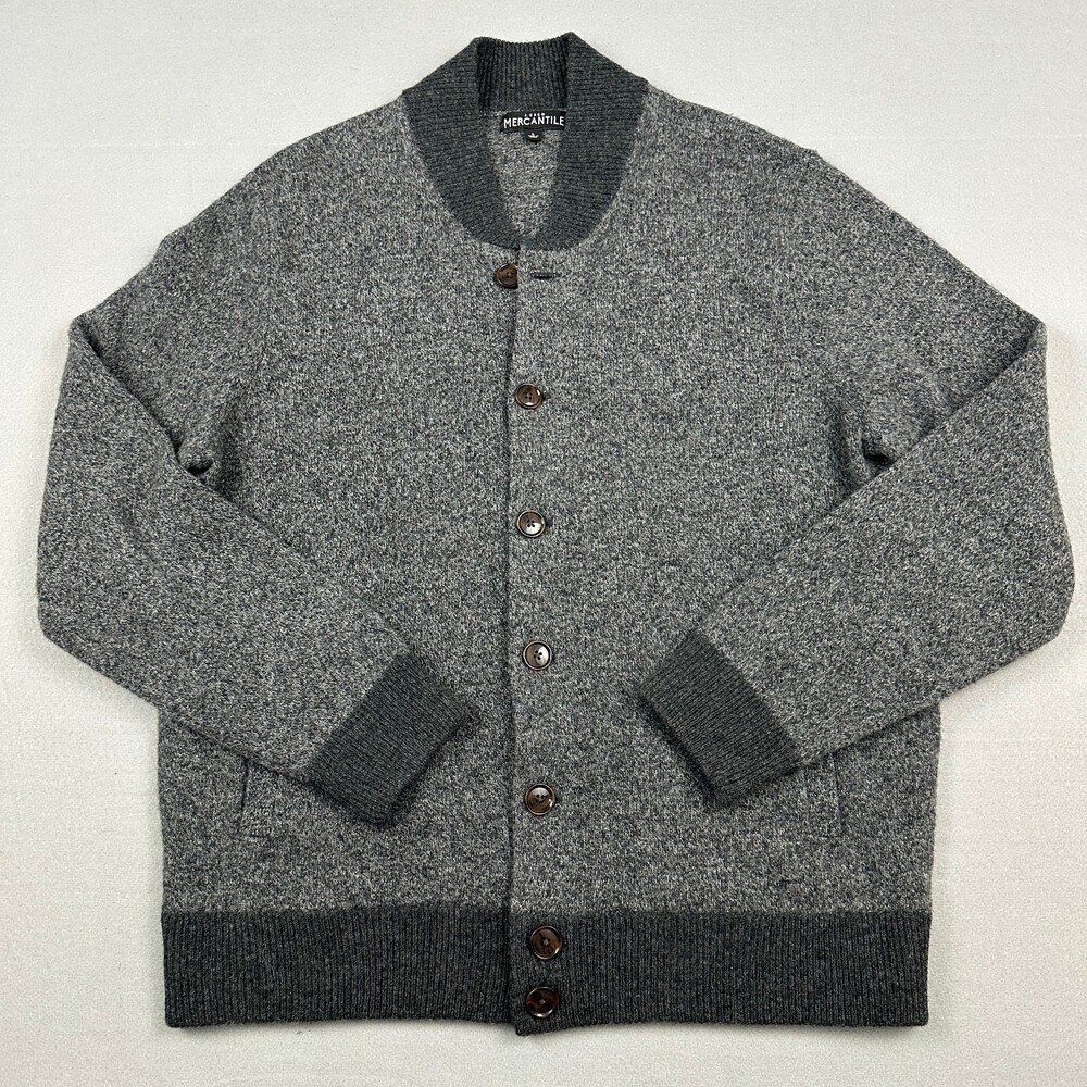 J. Crew Sweater Men Large Gray Cardigan Button Up Knit Pockets Lambs Wool L
